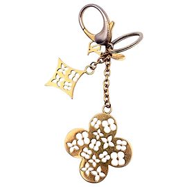 Louis Vuitton Gold Metal Fleur de Monogram Keychain Bag Charm Golden