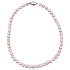 Autre Marque Colar de pérolas Akoya brancas 8.5 mm oval com fecho de prata cm 42 Branco