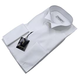 Yves Saint Laurent Chemise de smoking vintage en coton blanc pour homme Taille 39/15.5 Blanc