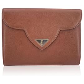 Yves Saint Laurent Sac à rabat et pochette YSL vintage en cuir marron Marron
