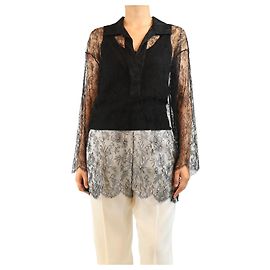 Autre Marque Blusa in seta e pizzo nera - size UK 10 Nero