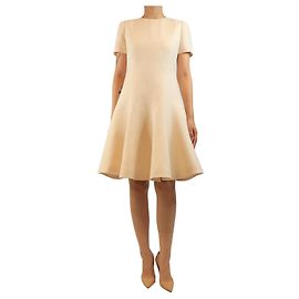 Valentino Cremefarbenes Midi-Kleid mit Rundhalsausschnitt - size UK 10 Roh