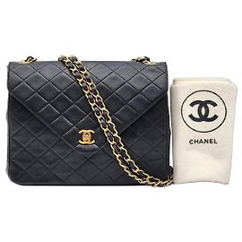 Bolsa Clássica Chanel Timeless Envelope Single Flap com 24K de Ouro. Preto