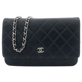 Chanel Wallet on chain / Woc mini dark grey smooth leather and silver-tone hardware Dark grey