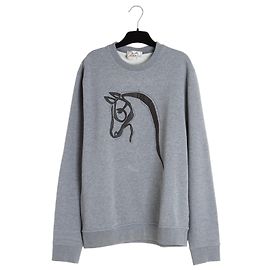 Sweatshirt Hermès em algodão cinza com cabeça de cavalo em couro preto Cinza
