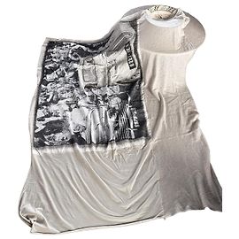 Sciarpa Rundholz in cotone e cashmere stampa auto Nero Bianco Beige