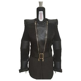 Mangano Hegel Lederjacke Schwarz mit Spitzendetails Schwarz