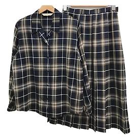 Completo Burberrys Camicia e Gonna a Quadri in Lana Marrone Bianco Blu scuro