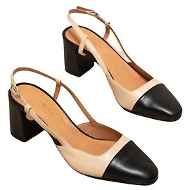 Escarpins slingback JONAK en cuir bicolore Noir Beige
