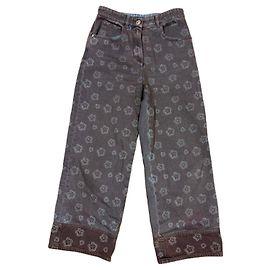 Chanel Vaqueros wide leg con estampado floral gris Gris