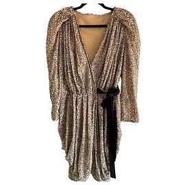 Autre Marque Robe portefeuille Maria Lucia Hohan beige à sequins Noir Beige