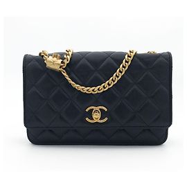 Chanel Pearl Crush Wallet on Chain (WOC) in Black Quilted Leather Black