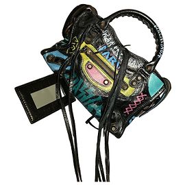 Borsa Balenciaga Neo Classic City Graffiti in pelle nera Nero Multicolore