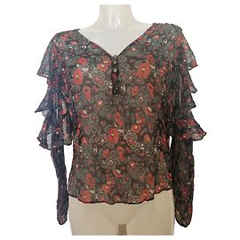 Veronica Beard Seidenbluse mit Blumenprint Cold-Shoulder Schwarz Rot Andere Grün