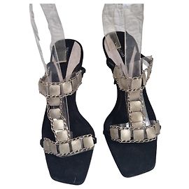 Valentino Black Suede Chain Detail Sandals Black