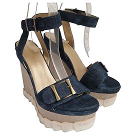 Stuart Weitzman Sandali wedge in denim Blu D'oro