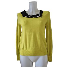 Autre Marque Lanvin en Bleu gelber Strickpullover mit Perlenkragen Schwarz Gelb