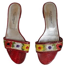 Mules Dolce & Gabbana en python rouge et fleurs Rouge Multicolore