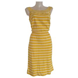 Valentino Studio Gestreiftes Strickkleid Gelb/Weiß Weiß Gelb