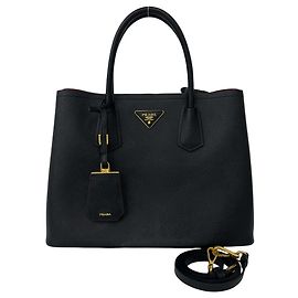 Bolso Prada de piel Double Saffiano con logo triangular Negro
