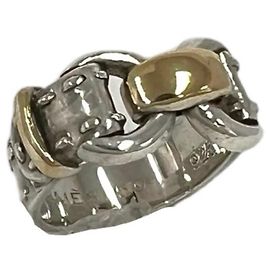 Hermès HERMES Vintage Montevideo Band Ring Silvery Golden