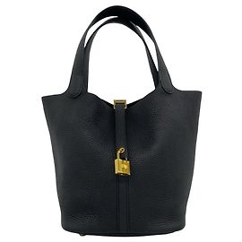 Hermès Hermes Picotin Lock MM Leather Handbag Black
