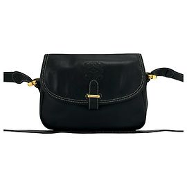 Borsa a tracolla in pelle Loewe Vintage Anagram Logo Nero