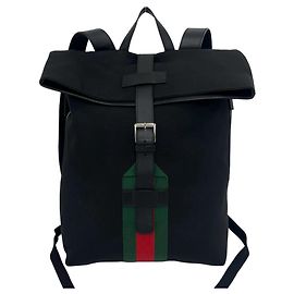 Gucci Sherry Line Canvas Leather Backpack Black Red Green