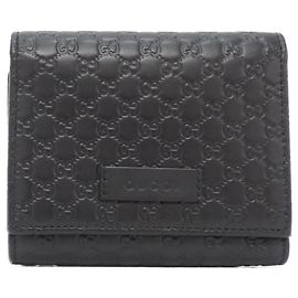 Gucci Tri-Fold Wallet in Black Micro GG Leather Black