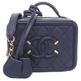 Bolso Chanel 93342 Azul Marino Piel de Becerro Granulada Azul marino