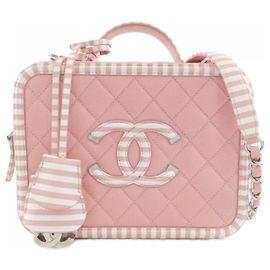 Bolsa Chanel 93343 Rosa e Branca em Couro de Bezerro Rosa Branco