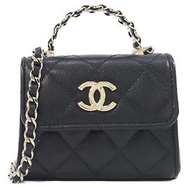 Bolsa Chanel AP4982 em couro de bezerro granulado preto Preto