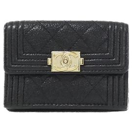 Chanel Boy Line Trifold Wallet Black