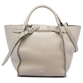 Céline Celine Big Bag Small em pele de vitela granulada macia castanha Marrom Bege