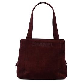 Chanel Red Suede LAX Logo Tote Red Dark red