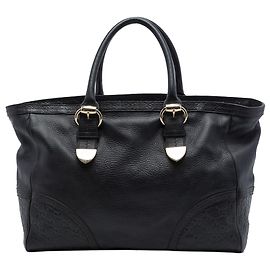 Tote Signoria Gucci em couro de bezerro preto com acabamento Guccissima Preto