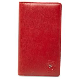 Chanel Red CC Camellia Embossed Leather Long Wallet Red