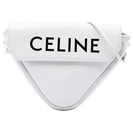 Céline Celine Bolsa Tiracolo Triangle em couro de bezerro liso branco com logo Branco