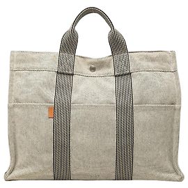 Hermès Gray Canvas Fourre Tout MM Marron Gris