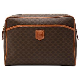Céline Clutch Celine Brown Macadam Coated Canvas Marrone