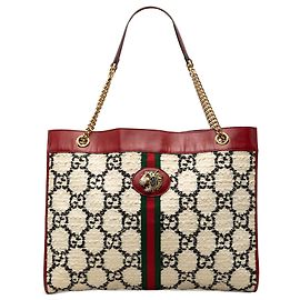 Gucci White Large GG Tweed Web Rajah Tote White
