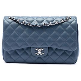 Chanel Blue Jumbo Classic Caviar Double Flap Bleu Autre