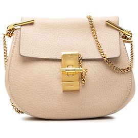 Chloé Mini Bolsa Tiracolo Drew em Pele de Cordeiro Grão Bege Bege
