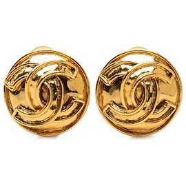 Boucles d'oreilles clips rondes plaquées or Chanel Gold CC Doré
