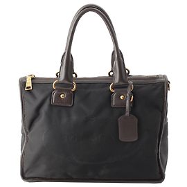 Bolsa Satchel Prada em Tessuto Canapa Preta com Logotipo Preto