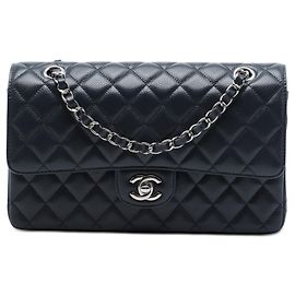 Chanel Purple Medium Classic Caviar Double Flap Outro Roxo