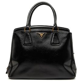 Prada Black Medium Saffiano Vernice Parabole Tote Black