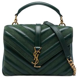 Bolsa Satchel College Saint Laurent Verde Medium em couro de bezerro chevron e camurça com monograma Verde Verde escuro