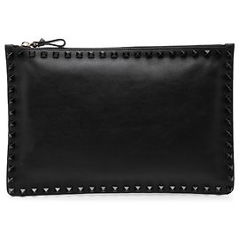 Valentino Black Leather Rockstud Clutch Black