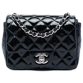 Chanel Black Mini Square Classic Patent Single Flap Black